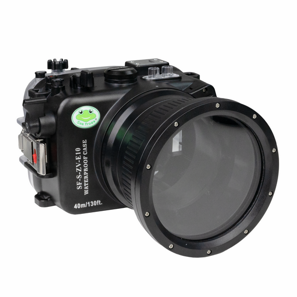Sea Frogs Sony ZV-E10 40M/130FT Wasserdichtes Kameragehäuse mit 4" flachem Glasanschluss für Sigma 18-50mm F2.8 DC DN (Zoomgetriebe im Lieferumfang enthalten)