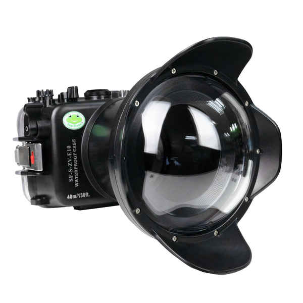Sea Frogs Sony ZV-E10 40M/130FT Unterwasserkameragehäuse mit 6" Dome-Port V.2 für FE16-35mm F2.8 GM (Zoomgetriebe im Lieferumfang enthalten).