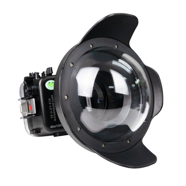 Sea Frogs Sony ZV-E10 40M/130FT caixa de câmera à prova d'água com porta Dome de 8 "V.8 para Sony E10-18mm e E10-20mm PZ / E16-50mm PZ