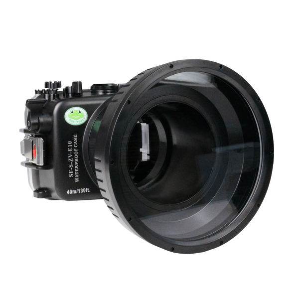 Boîtier de caméra sous-marine Sea Frogs Sony ZV-E10 40M/130FT avec port court plat en verre de 6 pouces.