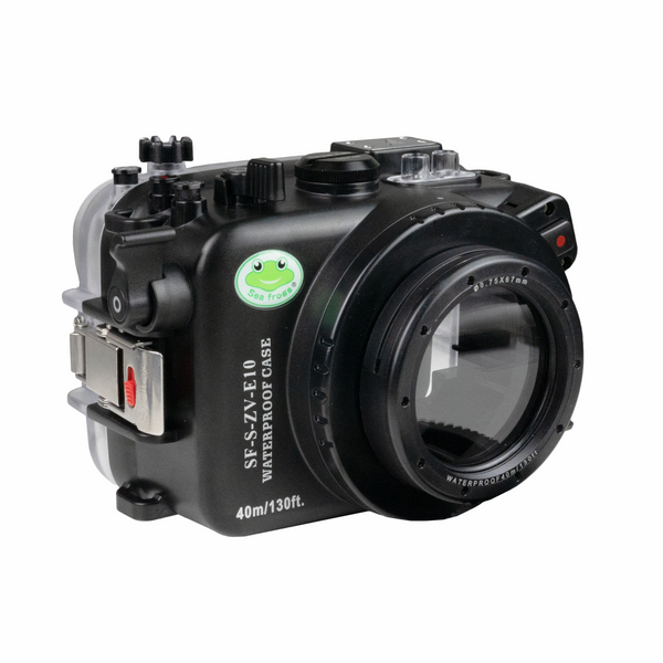 Sea Frogs Sony ZV-E10 40M/130FT caixa de câmera à prova d'água com porta plana de rosca de 67mm para Sony E16-50 PZ