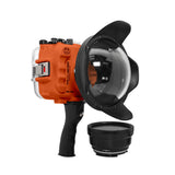 SeaFrogs UW-Gehäuse für die Salted Line der Sony A6xxx-Serie mit Pistolengriff und 6-Zoll-Dry-Dome-Anschluss (Orange) / GEN 3