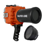 Caixa à prova d'água Salted Line 60M/195FT para série Sony A6xxx com punho de pistola de alumínio e porta de lente 55-210mm (laranja) / GEN 3