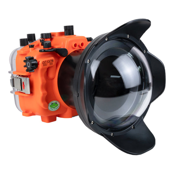 SeaFrogs Salted Line Series Sony A7III / A7RIII 40M/130FT Waterproof camera housing with 6" Dome port V.10 (one zoom gear included). Orange