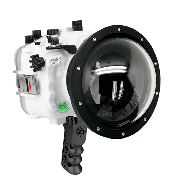 Sea Frogs Salted Line Series Sony A7III / A7RIII 40M/130FT Waterproof camera housing with 6" Dome port V.10 Surf and Aluminium Shutter Grip (one zoom gear included). White