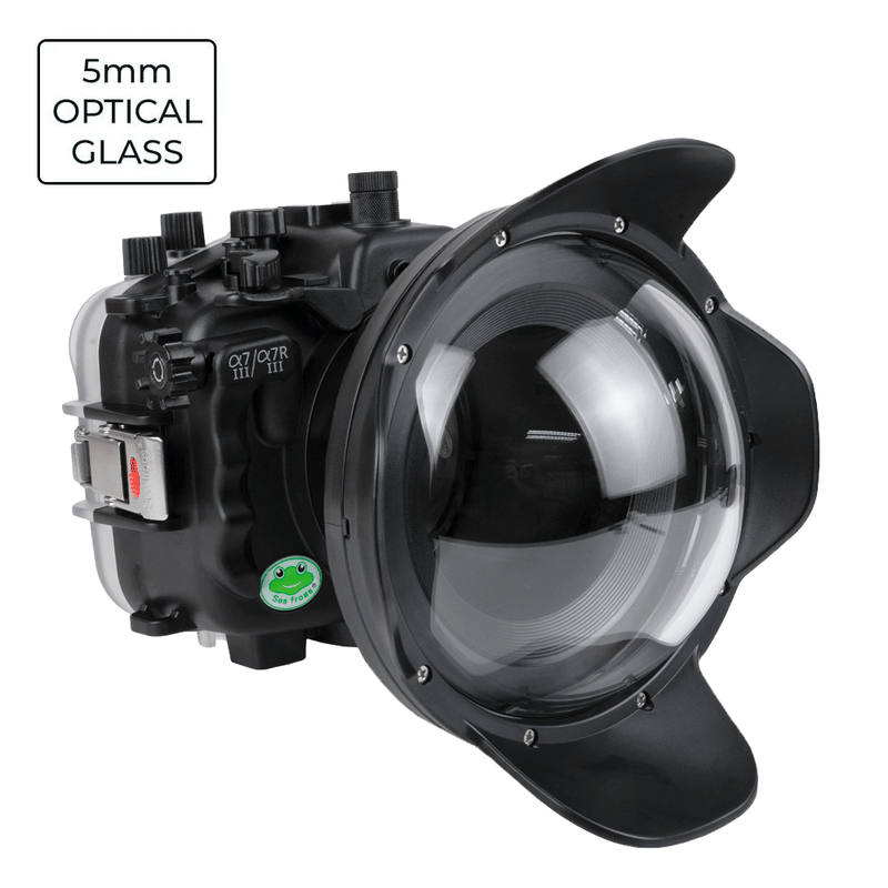 SeaFrogs Salted Line Series Sony A7III / A7RIII 40M/130FT Waterproof camera housing with 6" Glass Dome port V.7 (zoom gear included). Black