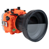 SeaFrogs Salted Line Series Sony A7III / A7RIII 40M/130FT Waterproof camera housing with 6" Flat Long Port (one zoom gear included). Orange