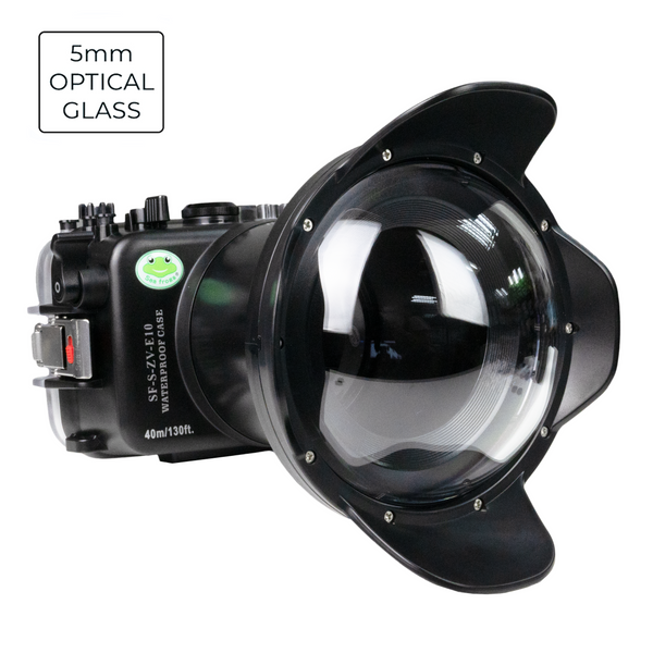 Sea Frogs Sony ZV-E10 40M/130FT Caixa de câmera subaquática com porta de cúpula de vidro óptico de 6" V.2 para FE16-35mm F2.8 GM (equipamento de zoom incluído).